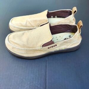 Crocs Walu Beige/Khaki Canvas Casual Slip-On  Relaxed Mens Loafers Size 8